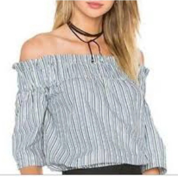 Ganni Jackson Cotton Off Shoulder Top in Verona Stripes - Size Small - Picture 1 of 8